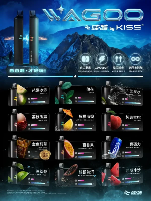 4728186de4582f414fcdb4148ffcf114.webp WAGOO哇酷 KIS5 6500口拋棄式|雙芯混搭防漏,78種風味,台灣正品現貨快速出貨