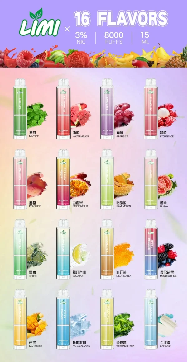 5cf39d64708a80059551a64793f0a4a7.webp LIMI 8000口拋棄式電子煙|15ml可充電,吸氣LED發光,台灣正品現貨快速出貨