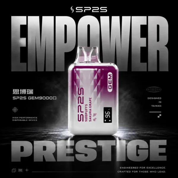 SP2S GEM 9000口拋棄式電子煙｜LED螢幕水晶質感，600mAh可充電，台灣正品現貨快速出貨
